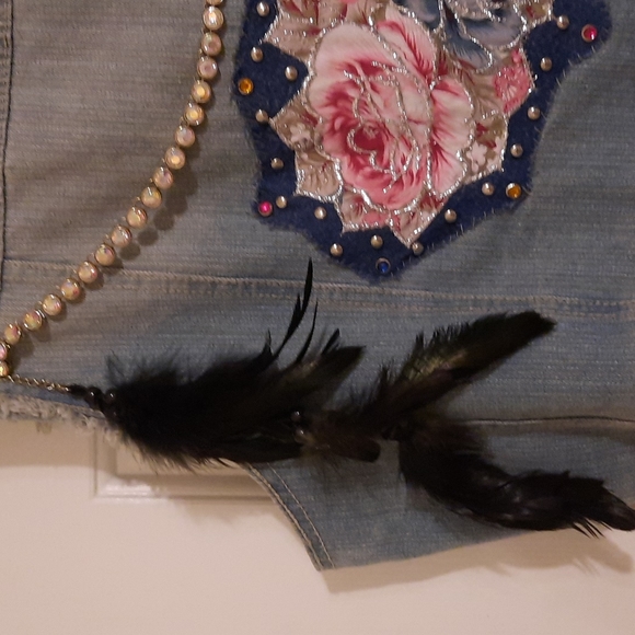 Sparkle, denim, roses, Vest 2x or great as oversize vest for l/xl rock n roll - Picture 4 of 8